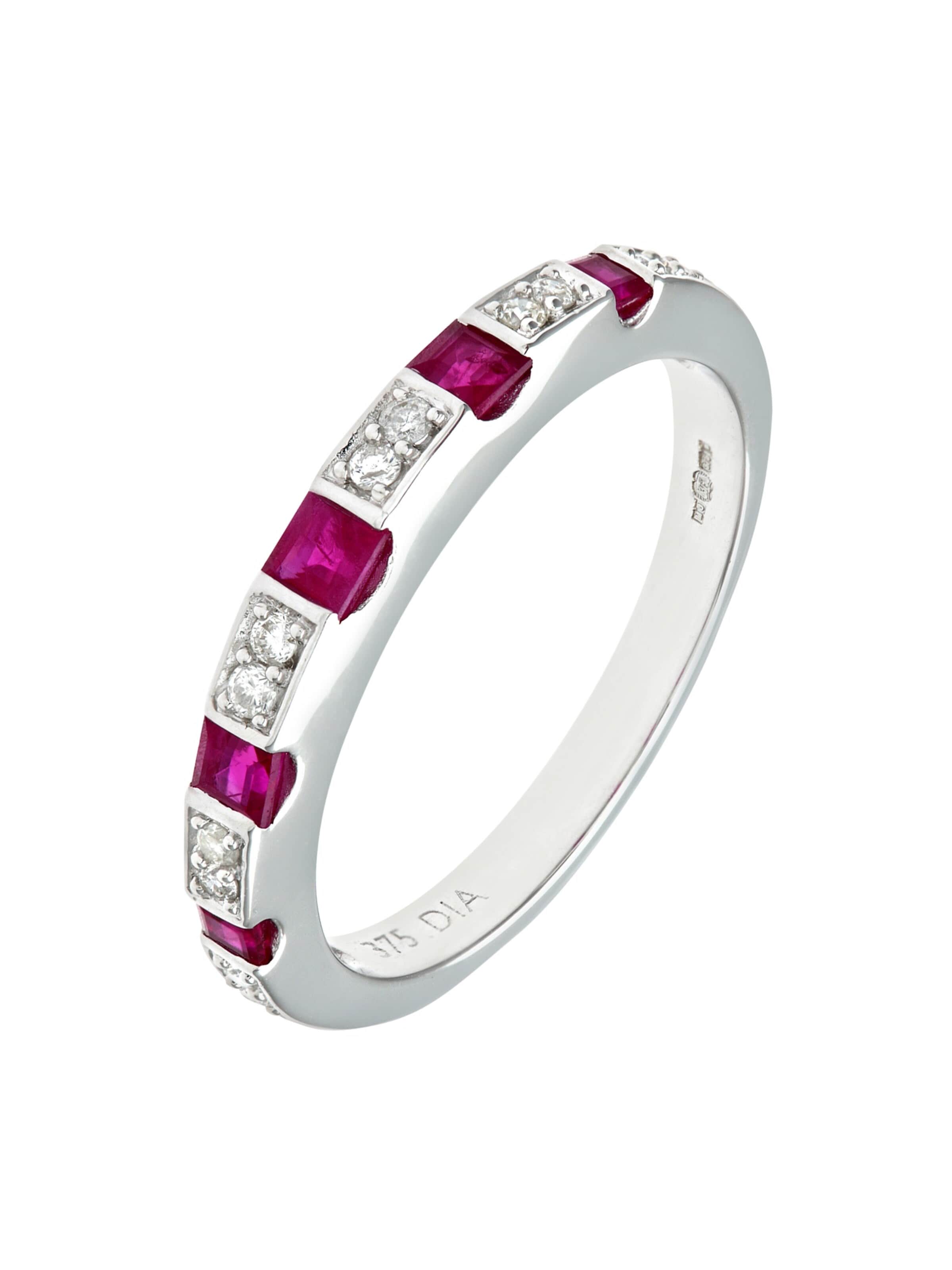 DIAMANT LETERNEL Ring 'Eternity-Ring aus 375 Weißgold mit Diamant mit Rubin' in Silver