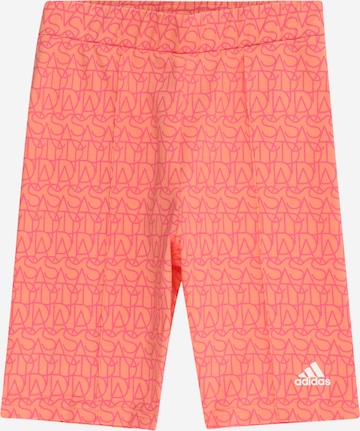 ADIDAS SPORTSWEAR Skinny Fit Спортен панталон 'Brand Love Print  Biker' в оранжево: отпред