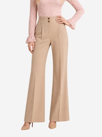 I AM Boot cut Trousers 'Pantaloni Bottoni 13669' in Beige