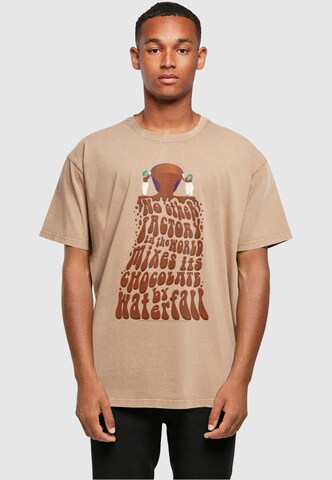 ABSOLUTE CULT T-Shirt 'Willy Wonka - Chocolate Waterfall' in Beige: predná strana