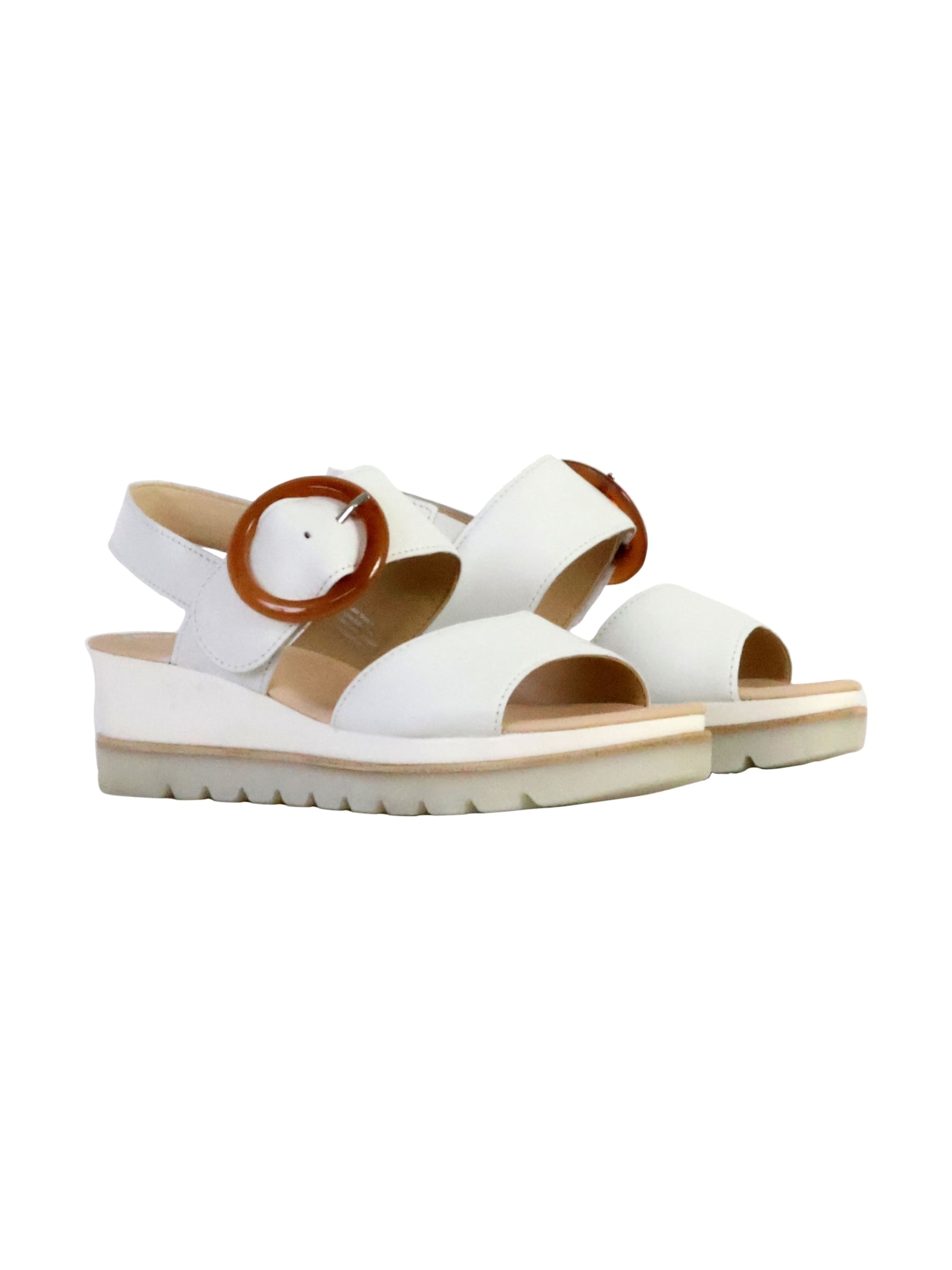 Sandales 'Sandalen mit Keilabsatz aus Satinleder in Metallic-Optik' GABOR en blanc