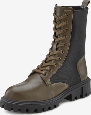 LASCANA Lace-Up Ankle Boots in Green: front