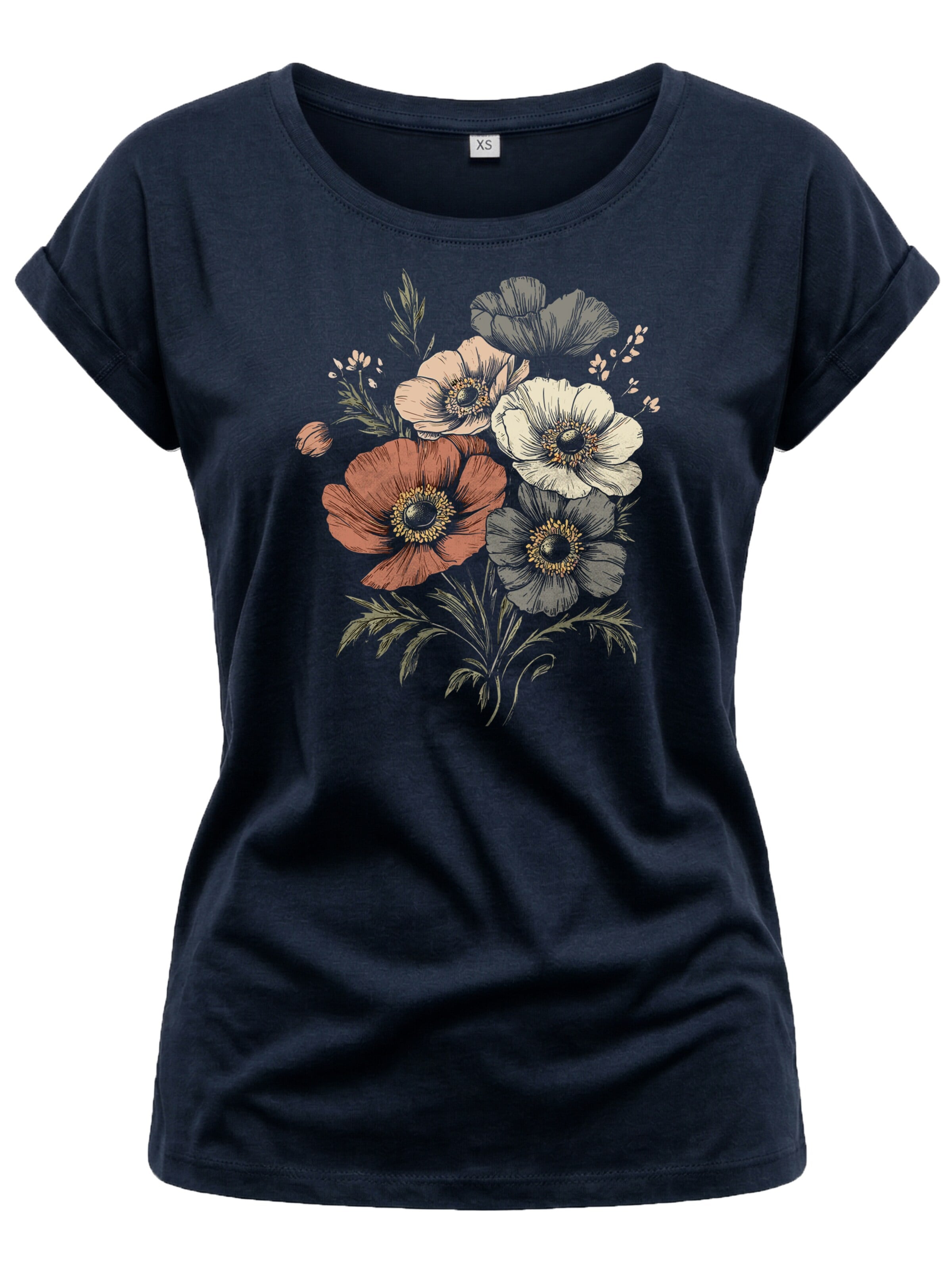 MAKAYA Shirt 'Boho Poppies' in Blue: front