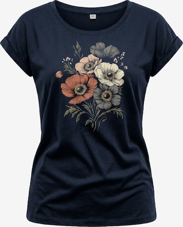 MAKAYA Shirt 'Boho Poppies' in Blue: front