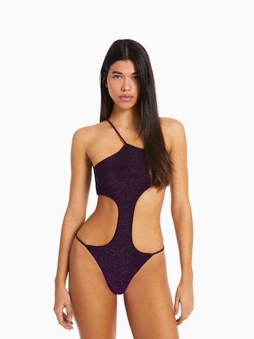 Bershka Swimsuit in Purple: front