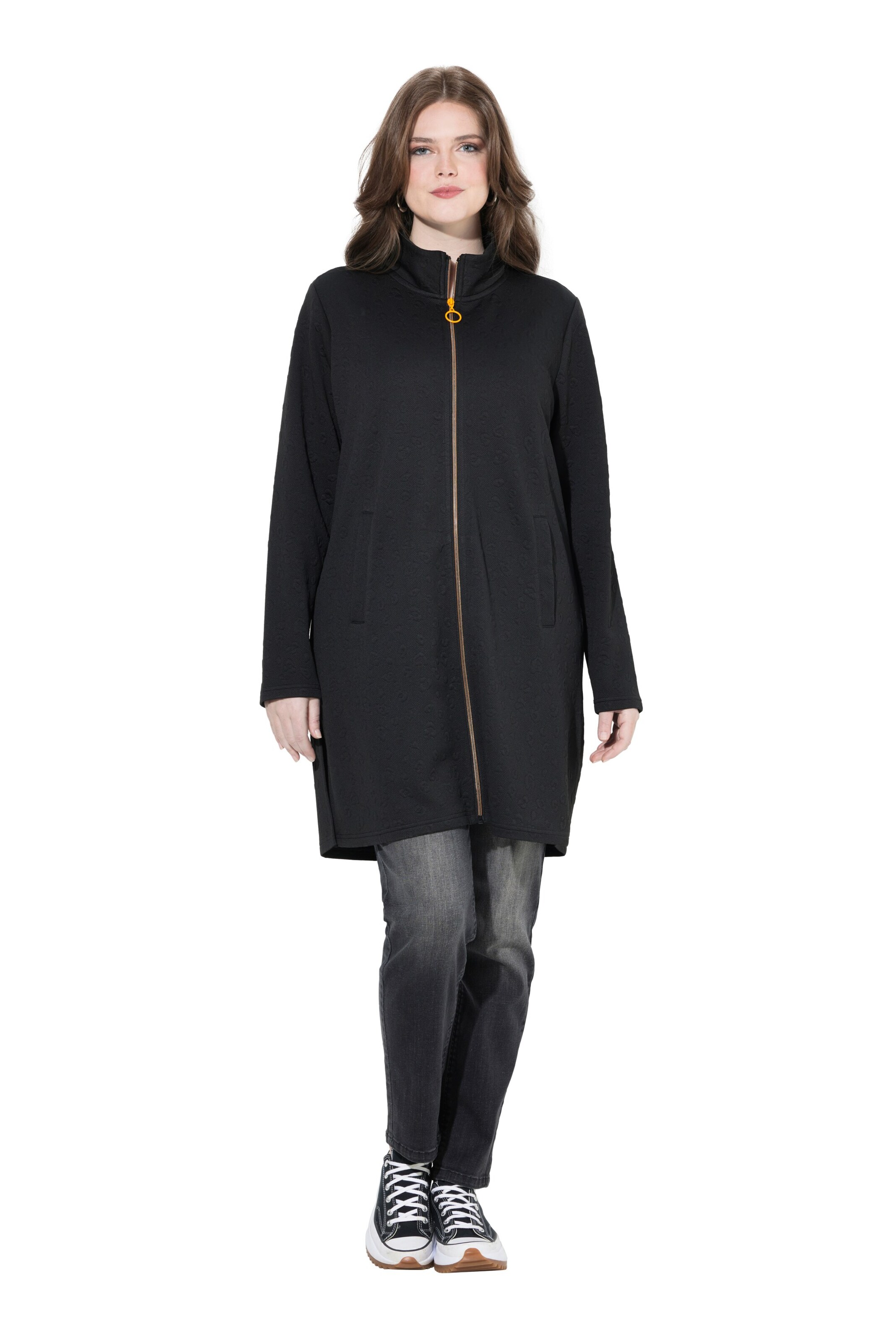 Ulla Popken - Sudadera con cremallera en negro: frente