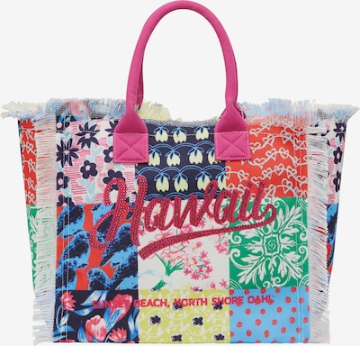 Pirkinių krepšys iš ebeeza, spalva – azuro spalva / žalia / fuksijų spalva / juoda, Prekių apžvalga