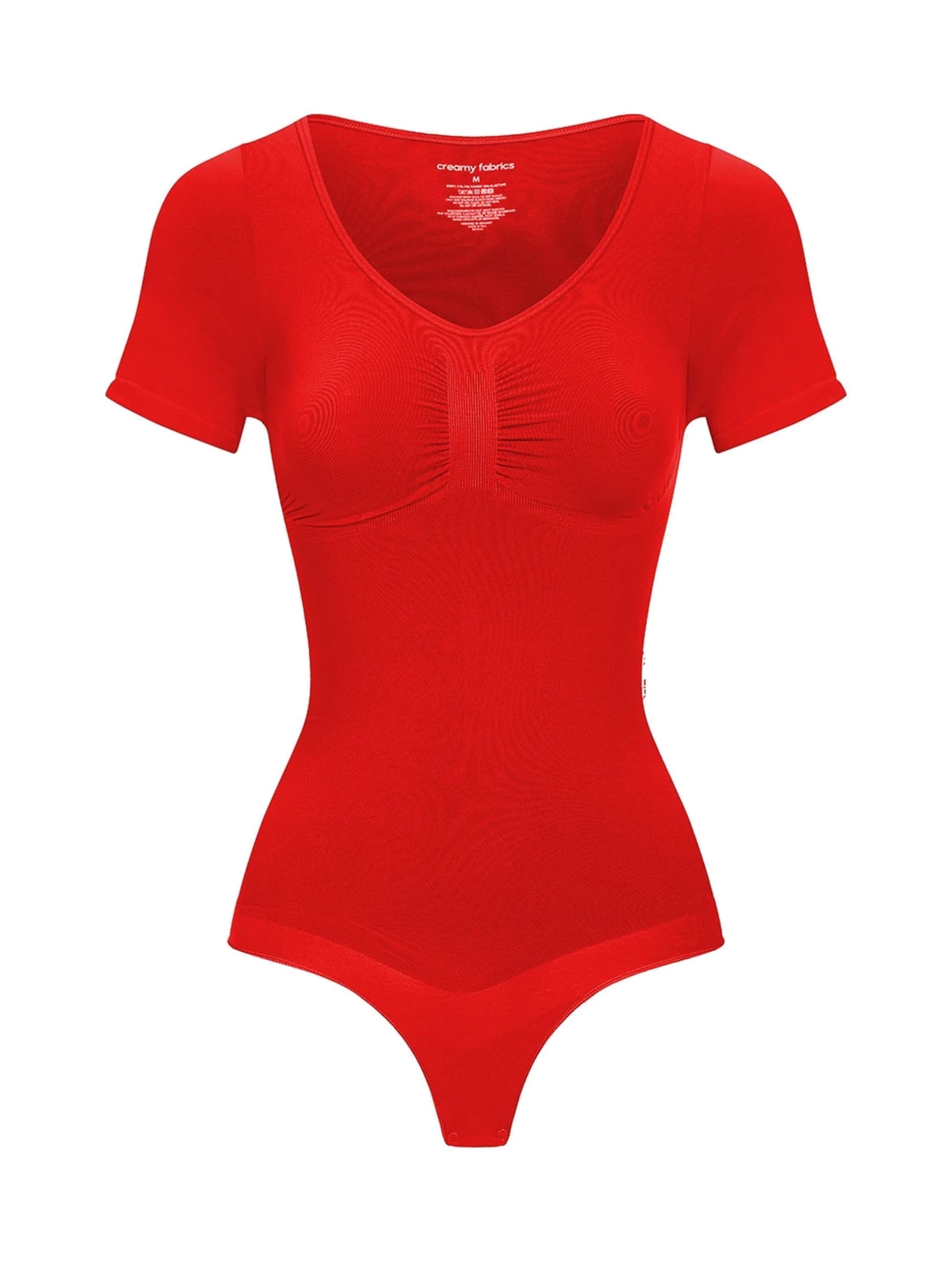 cfab (formerly creamy fabrics) Shaping bodysuit 'T-Shirt Bodysuit Sculpting Shapewear mit String' in Red: front