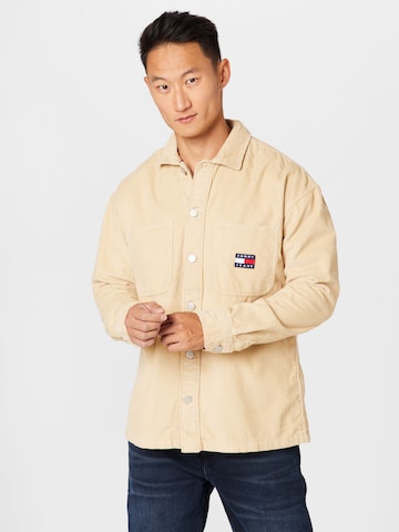 Tommy Jeans Regular fit Button Up Shirt in Beige: front