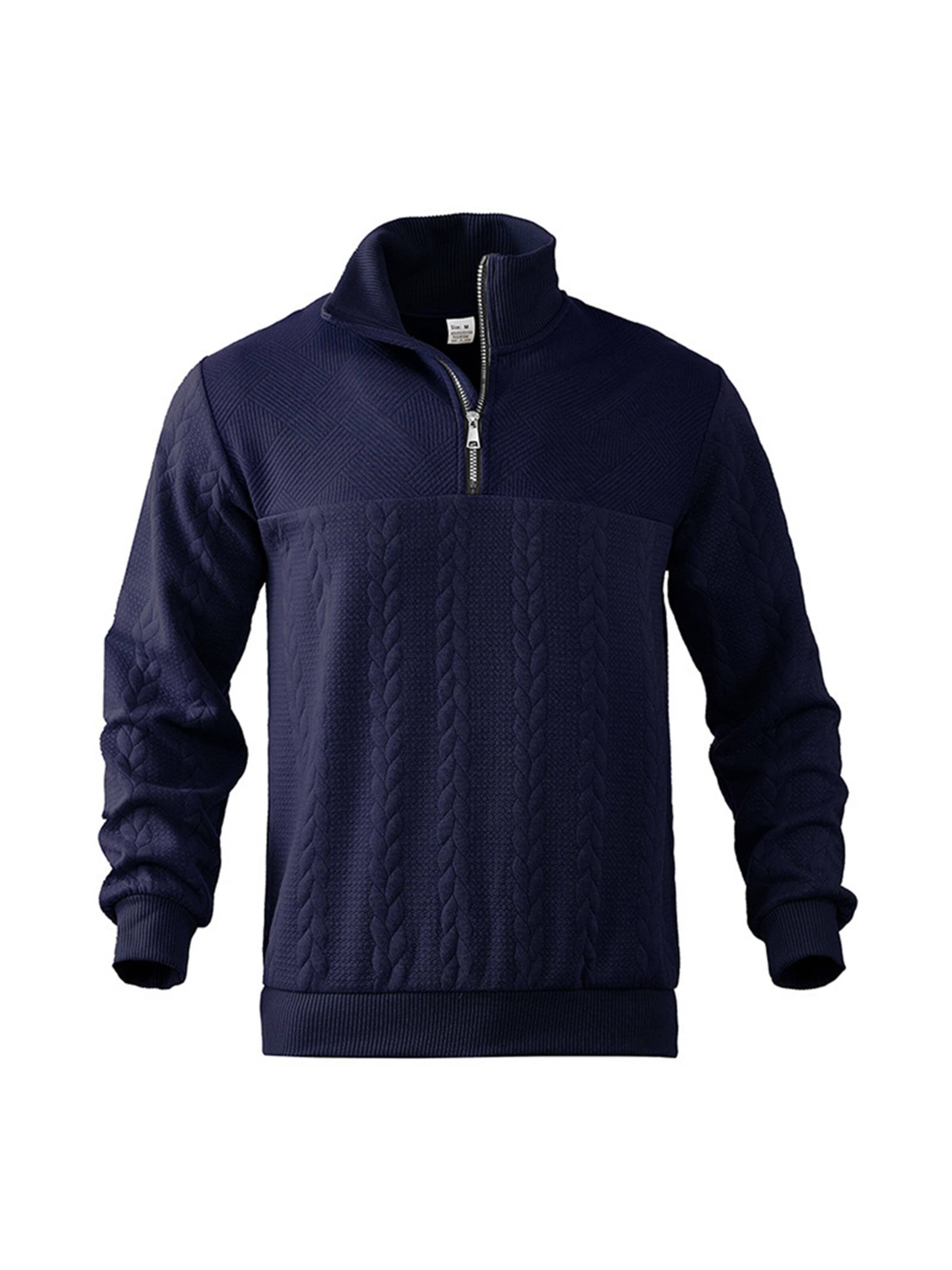KoJooin Sweater 'Herren Pullover mit 1/4-Reißverschluss und Kabelstrick – Langarm, Stehkragen, Reguläre Passform' in Blue: front