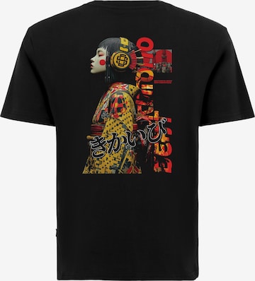 Oldskull Shirt 'Asian Kimono Beat' in Black: front