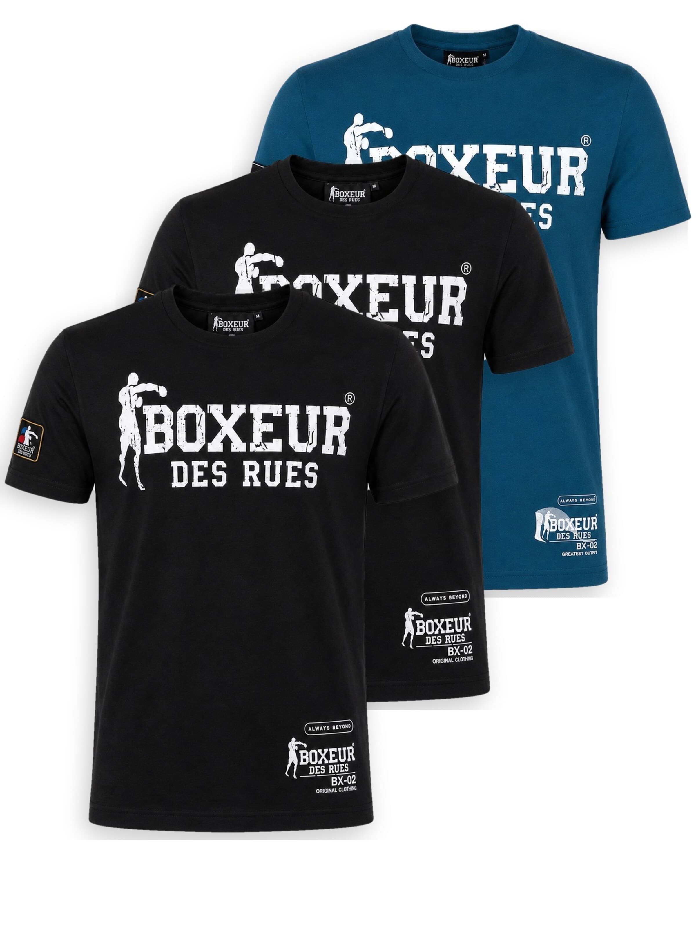 Boxeur des Rues Shirt 'Herren T-Shirt 3er-Pack Boxeur des Rues Slim Fit: Blau, Weißes Logo + 2 x Schwarz, Weißes Logo'‌‌‌‌‌‌‌‌‌ in S in mischfarben, Produktansicht