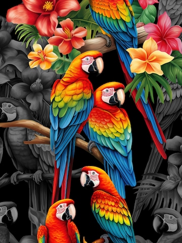 Hawaiihemdshop.de Regularny krój Koszula 'Hawaiihemd Parrots Elegance' w kolorze czarny