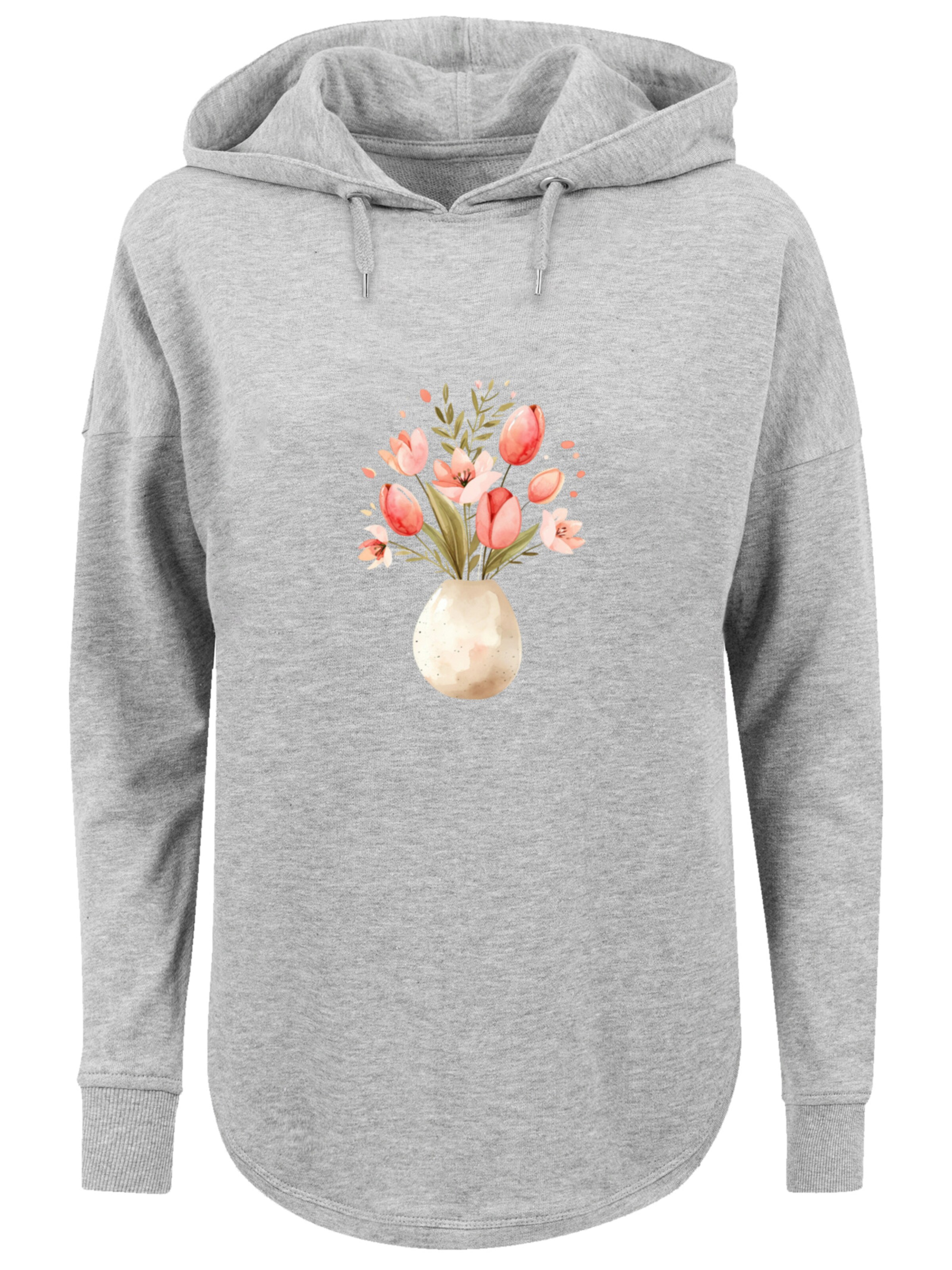 F4NT4STIC Sweatshirt 'Rosa Frühlingsblumenstrauß In Vase' in Grijs: voorkant