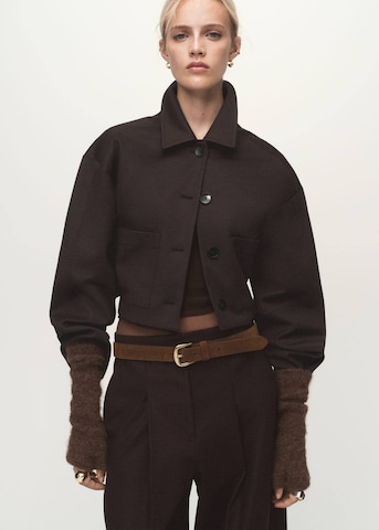 MANGO Wide leg Pleat-Front Pants 'Julia' in Brown