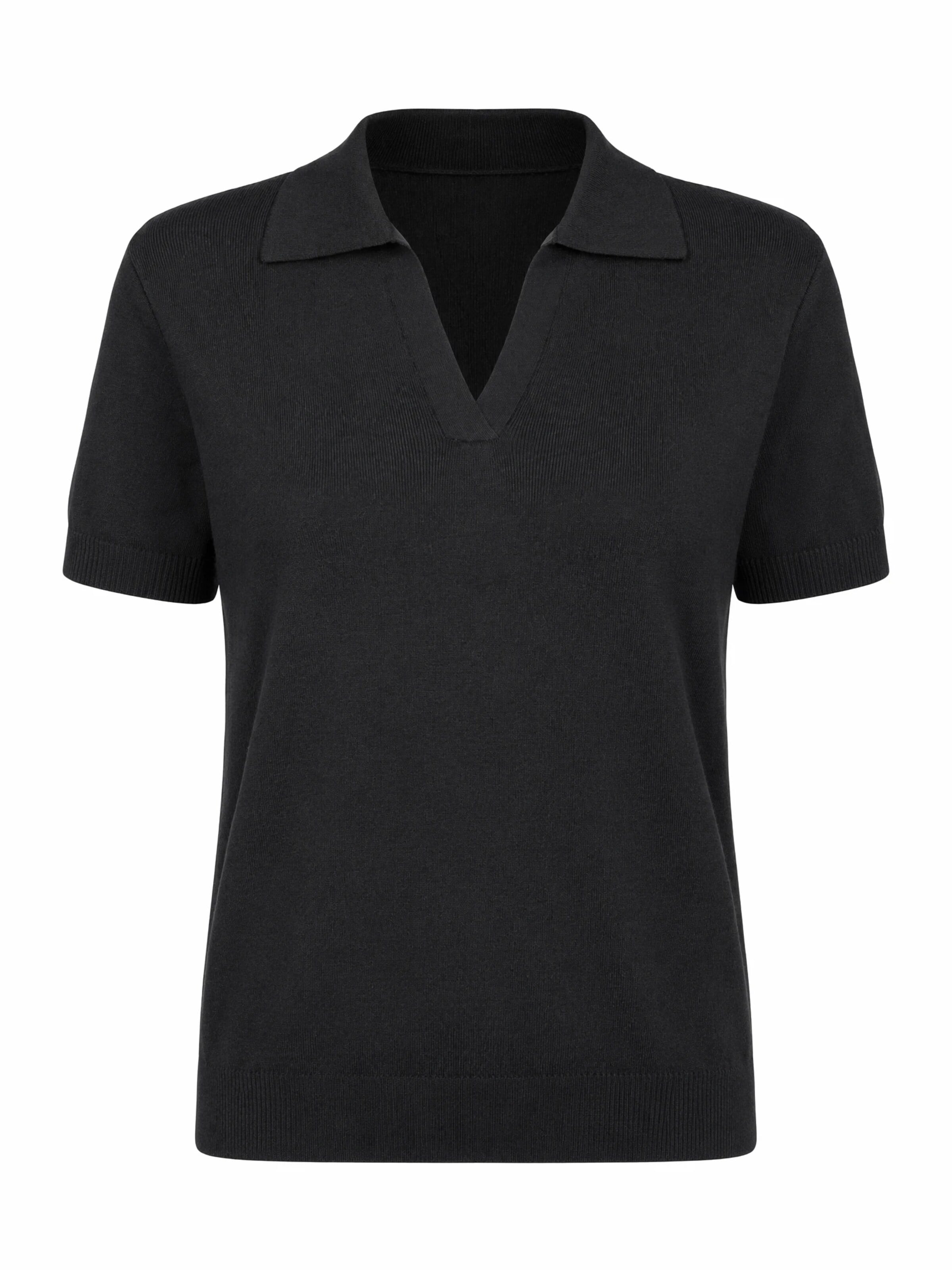 ARACH&CLOZ Shirt 'Poloshirt Damen Wollmischung Poloshirt Kurzarmpullover Strickpullover Volltonfarbe V-Shirt Tops Business Casual Kurzarmshirt Wollpullover' in S in Black, Item view