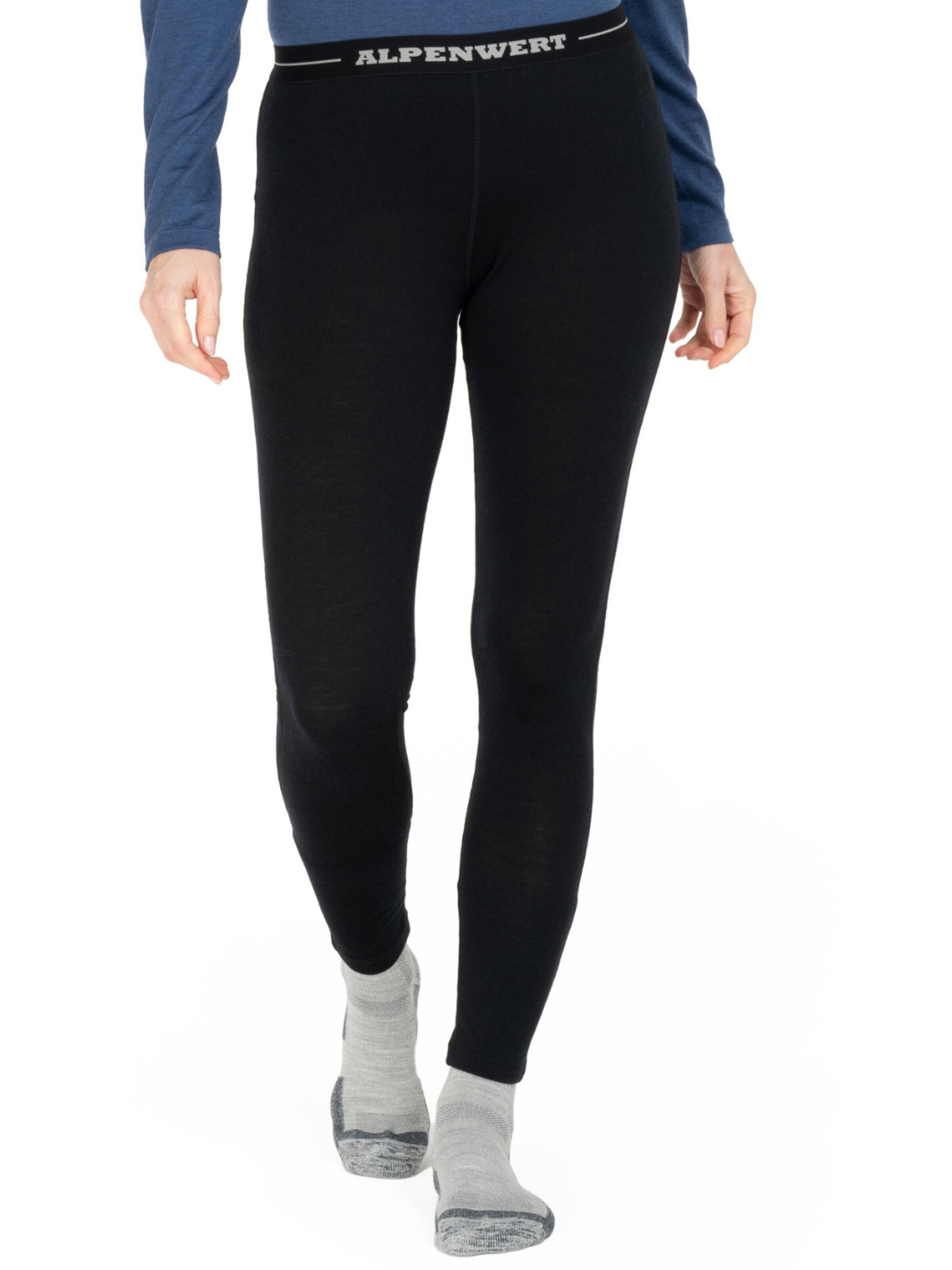 Alpenwert Long Johns 'Lange Unterhose Damen 100% Merino' in Black: front