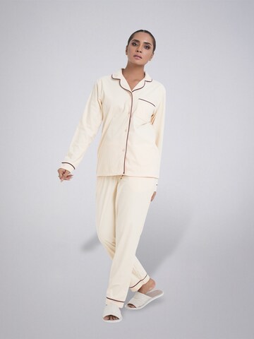 LEAFLETIC Pyjama 'Leafletic Women’s Nightwear Long set'‌‌‌‌‌‌‌‌ in Beige