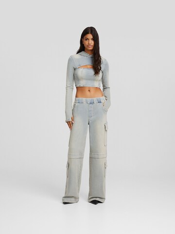 Bershka Wide leg Cargo Jeans in Blue