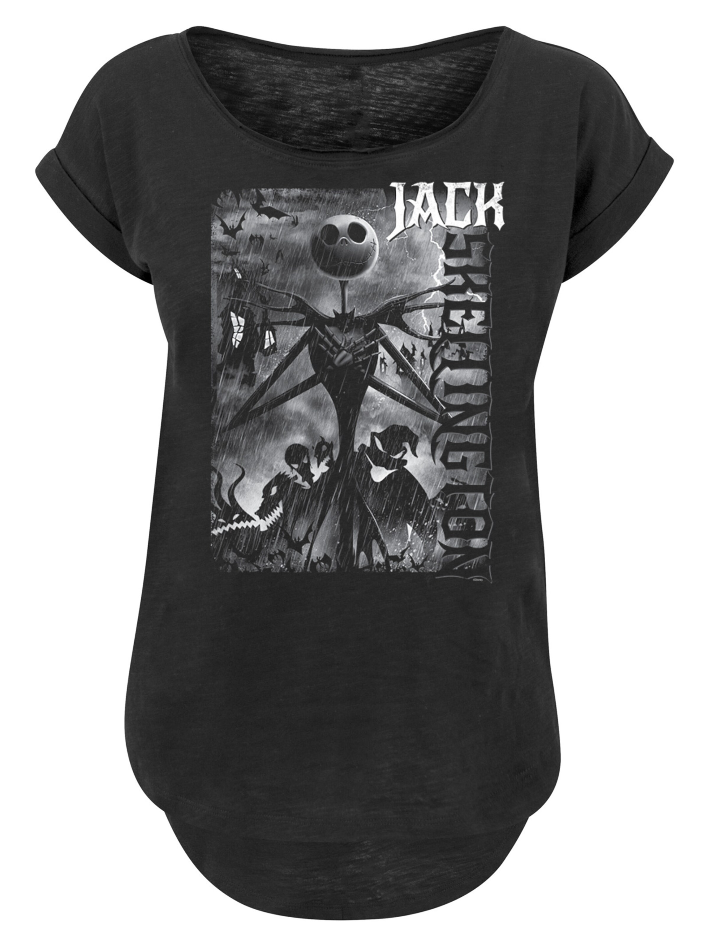 F4NT4STIC T-shirt 'Disney Nightmare Before Christmas Skellington' en gris chiné / noir / blanc, Vue avec produit