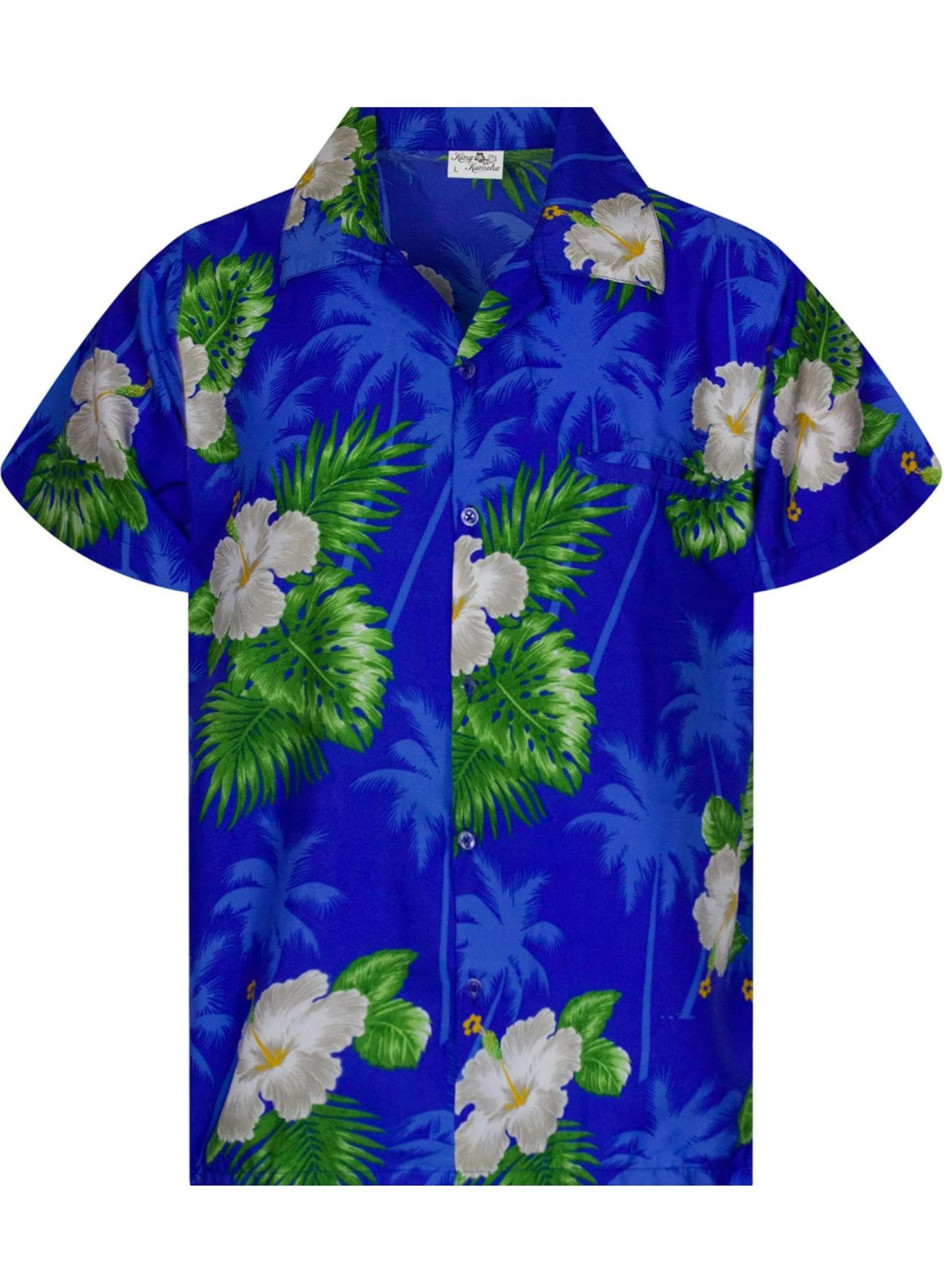 King Kameha Regular Fit Hemd 'Small Flower'‌‌‌‌‌‌ in Blau: Vorderseite