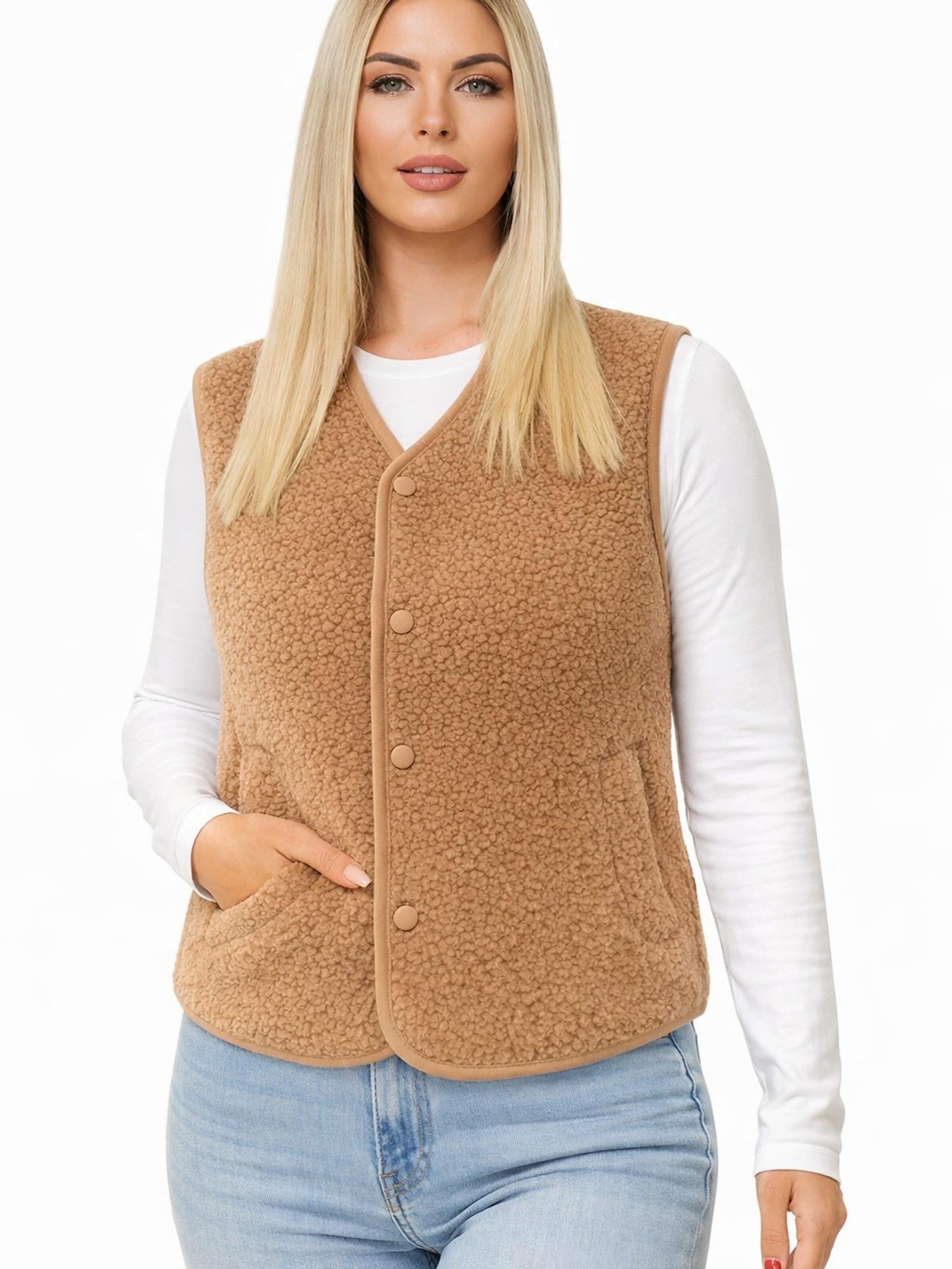 Worldclassca Weste 'Damen Kurze Kuschel Weste'‌‌‌‌‌‌‌‌ in Beige: Vorderseite