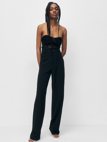 Pull&Bear Wide leg Pressveckad byxa i svart