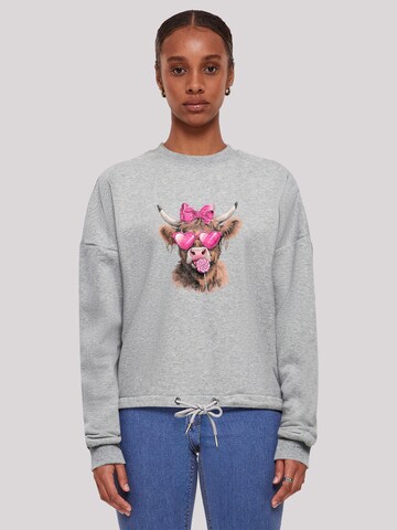 Sweat-shirt 'Highland Cow Valentinstag Sonnenbrille' F4NT4STIC en gris : devant