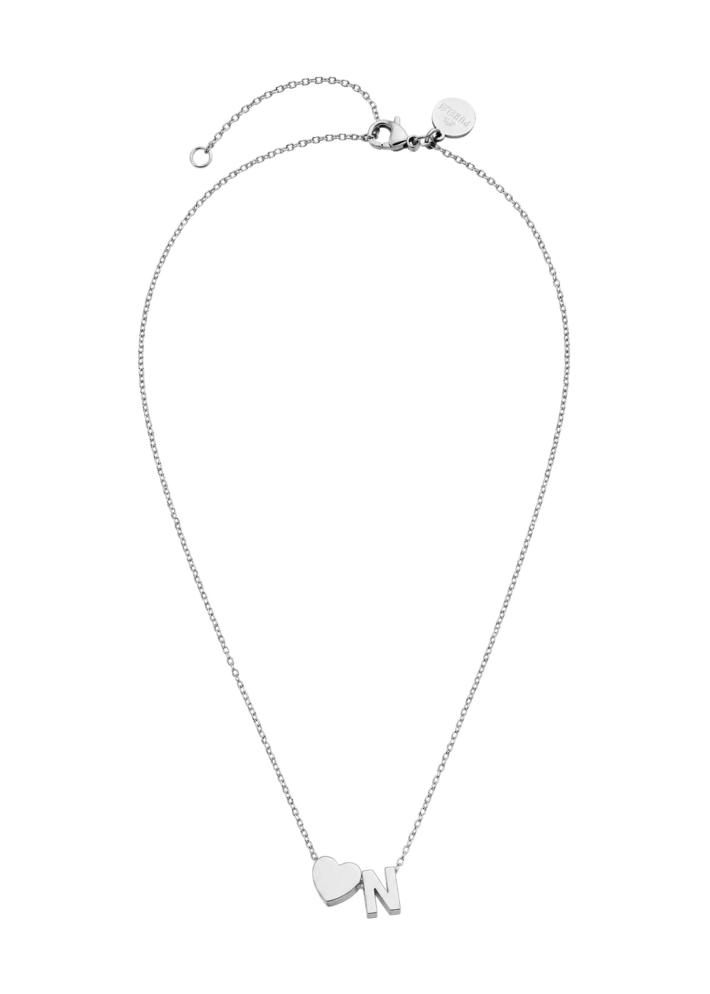 PURELEI - Cadena 'Letter Heart N' en plata: frente