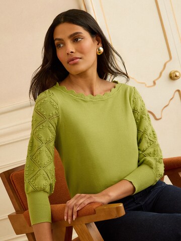 Pull-over love & roses en vert