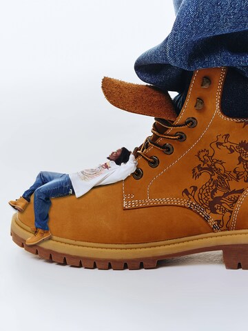 Bottines à lacets 'Dancing Dragon' Ed Hardy en marron : devant