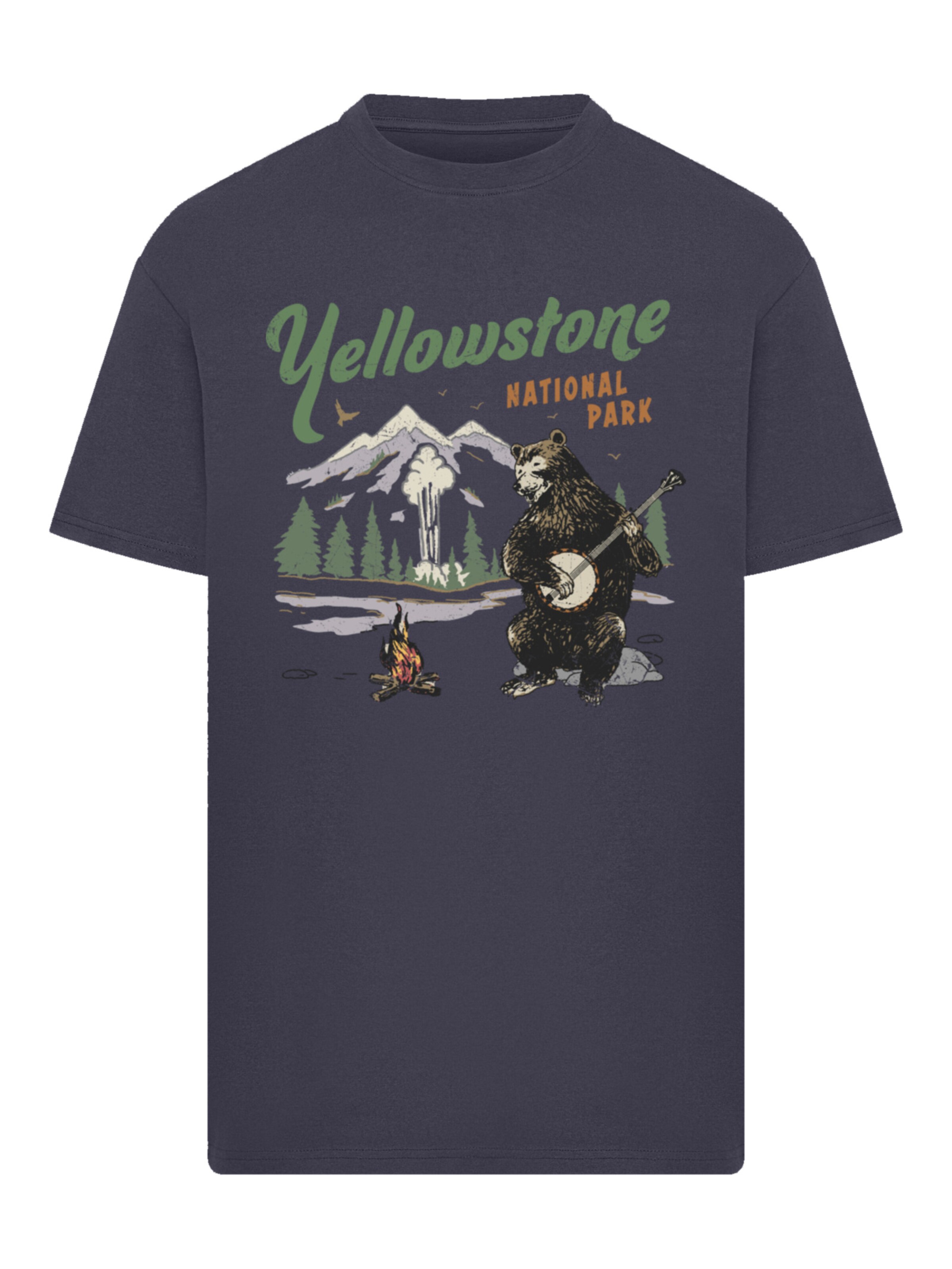 F4NT4STIC Shirt 'US National Parks Yellowstone Bear Playing Banjo' in Blue: front