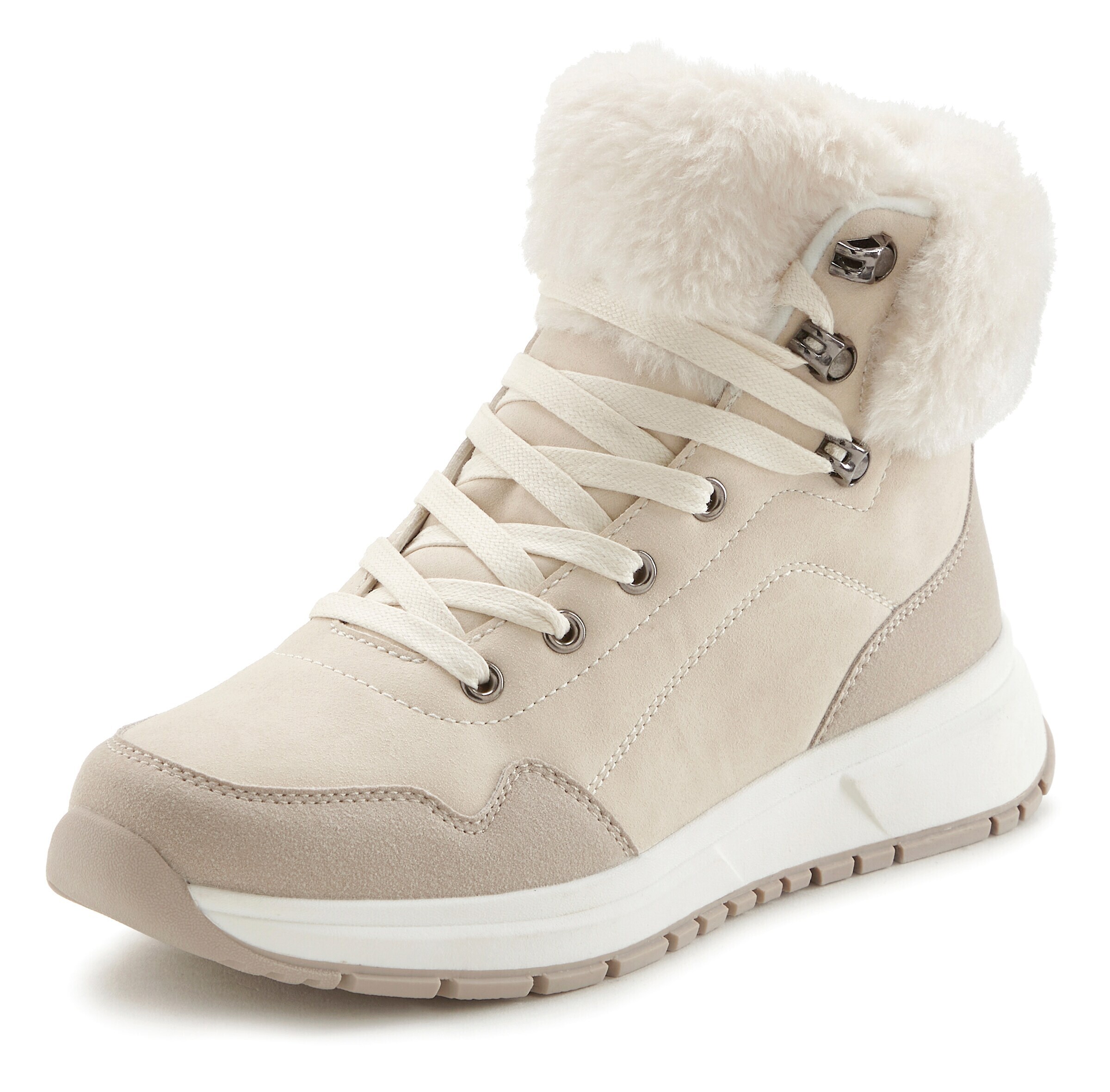 LASCANA Lace-Up Ankle Boots in Beige: front