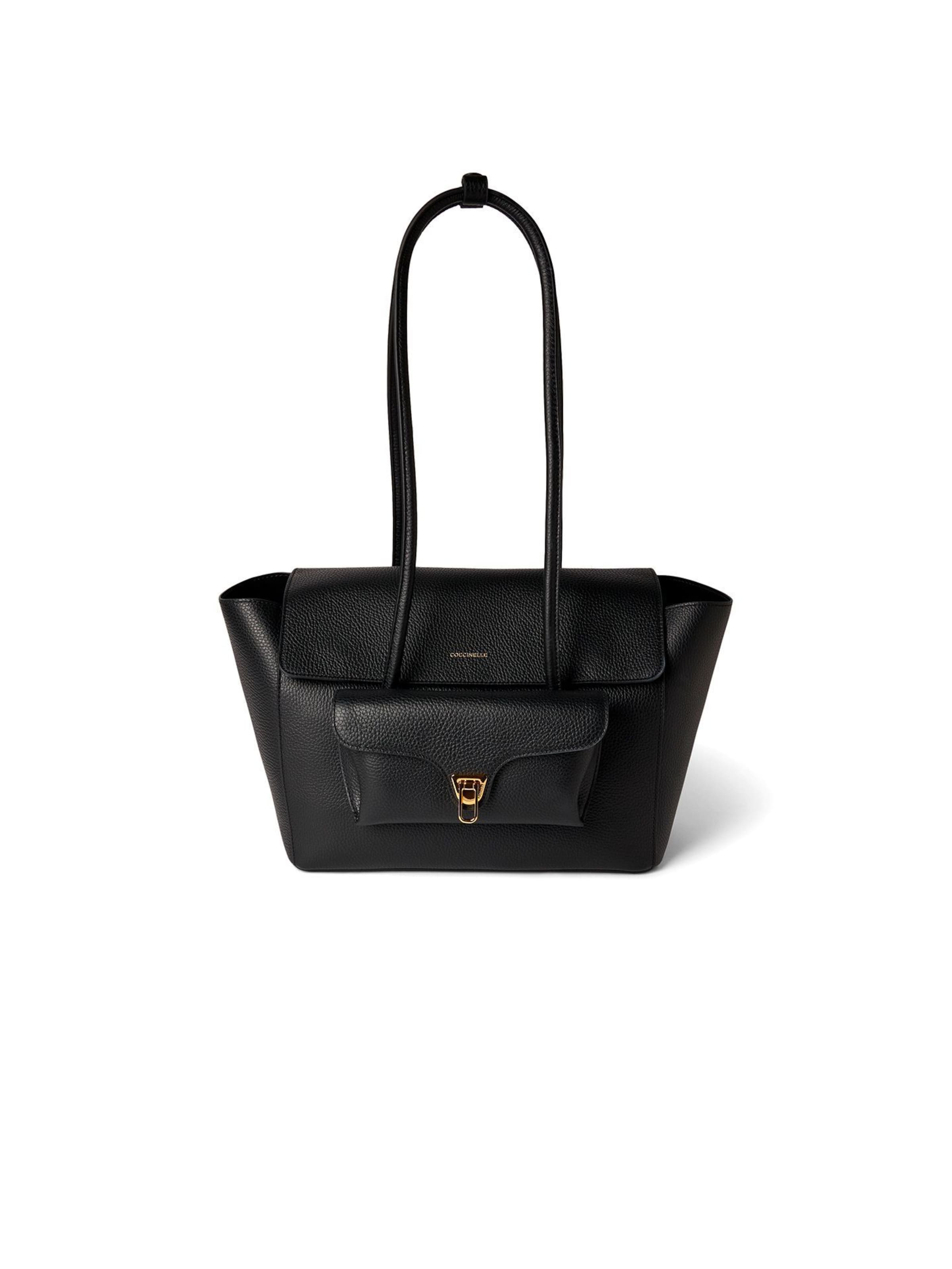 Coccinelle Handtas 'Coccinelle Double Beat Handbag Grained Leather' in Zwart: voorkant
