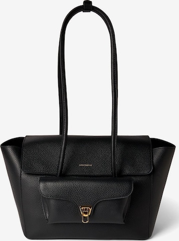 Coccinelle Handtas 'Coccinelle Double Beat Handbag Grained Leather' in Zwart: voorkant