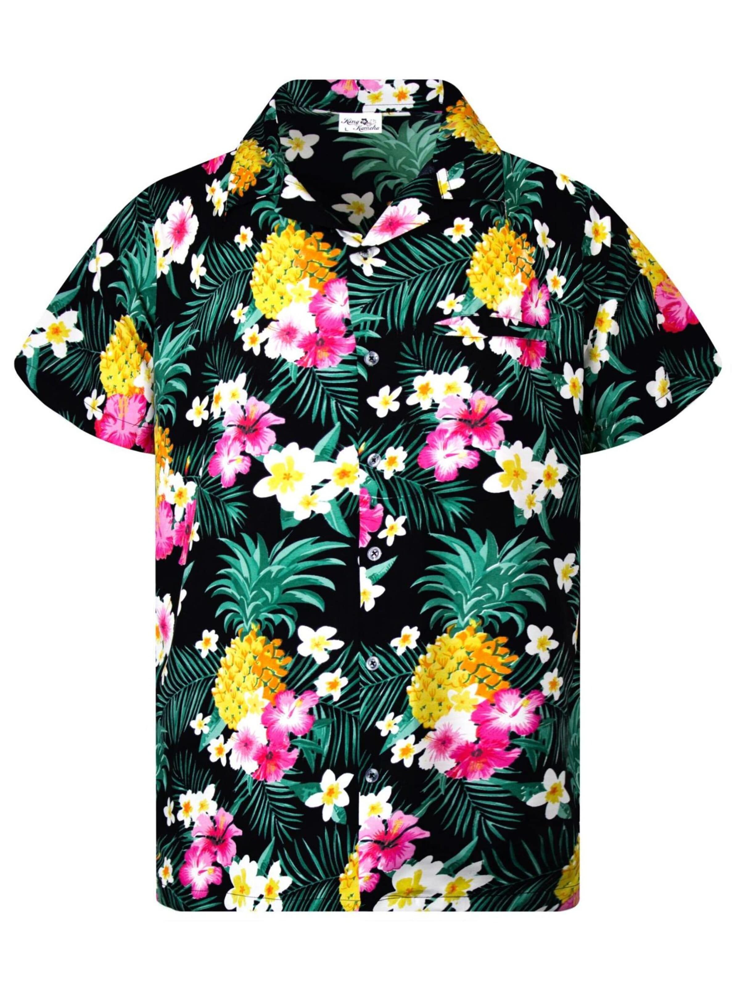 King Kameha Hemd 'Pineapple Flowers'‌‌‌‌‌‌‌ in Schwarz: Vorderseite