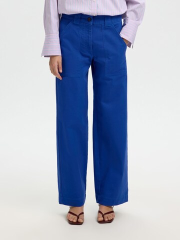 SELECTED Wide leg Broek 'SLFHotel Amour' in Blauw: voorkant