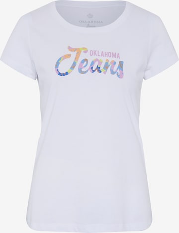 Oklahoma Jeans T-Shirt ' mit floralem Label-Akzent ' in Weiß: predná strana