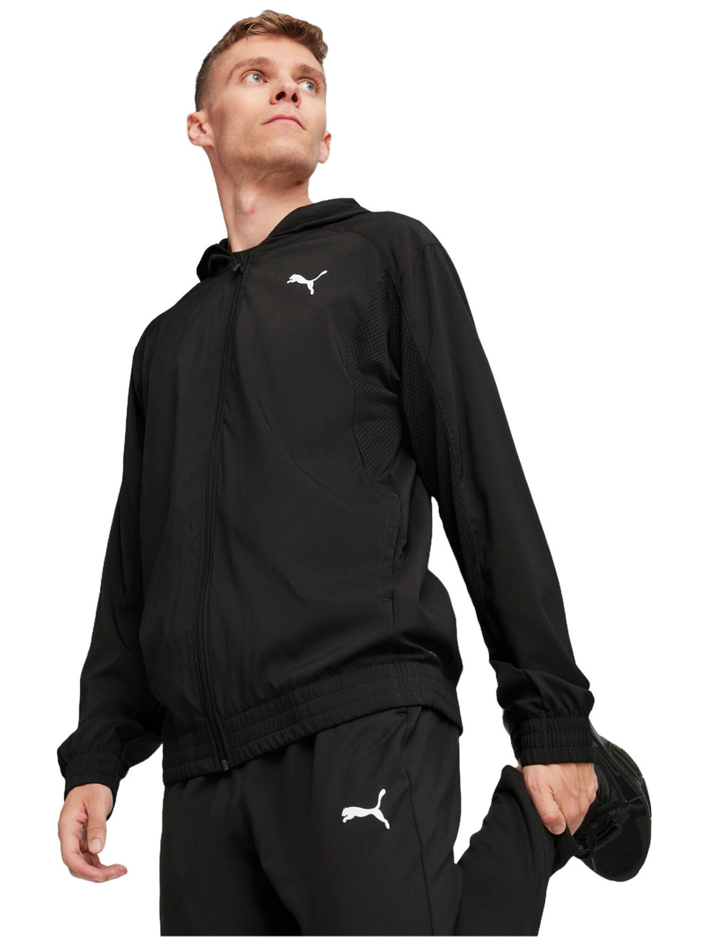 PUMA Sportjas 'Puma Fit Woven Full Zip Jacket' in Zwart: voorkant