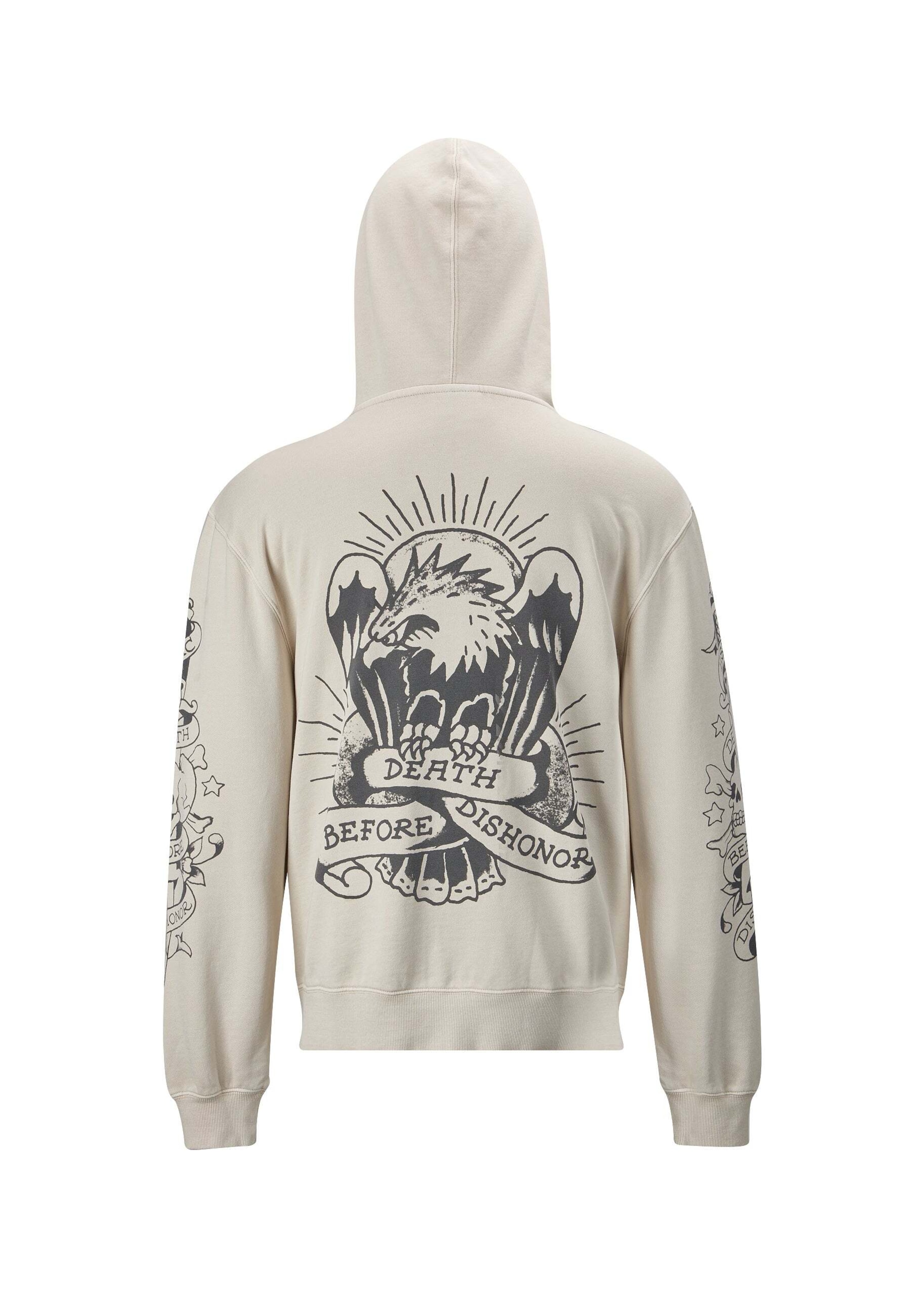 Ed Hardy Sweatjacke 'Death Before Dishonor' in Beige