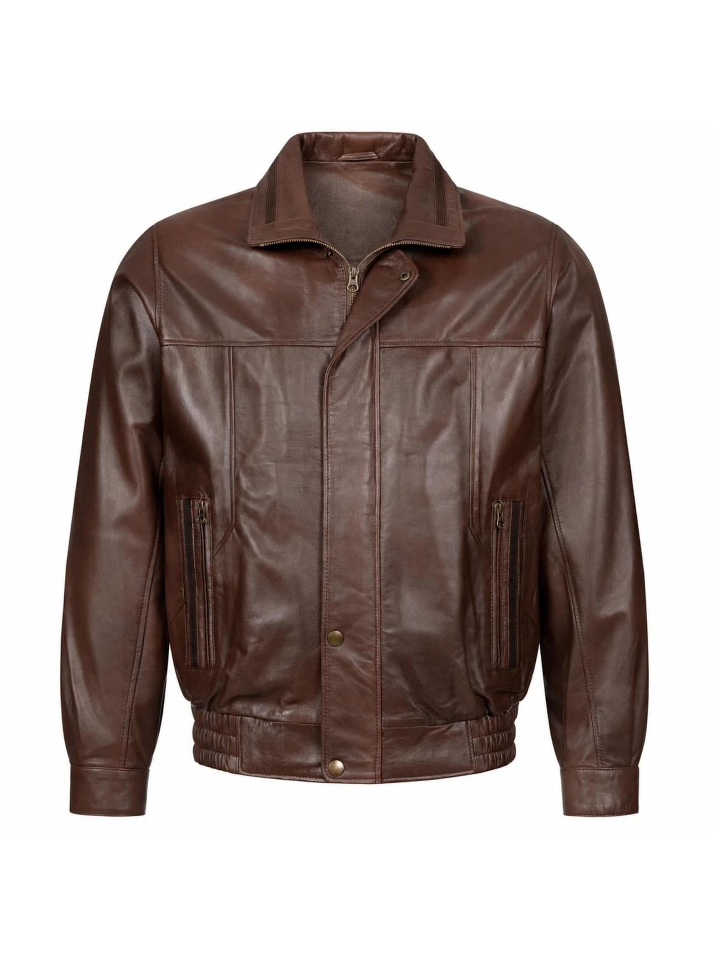 Mouflon Between-Season Jacket 'Harry Lederblouson' in Brown: front