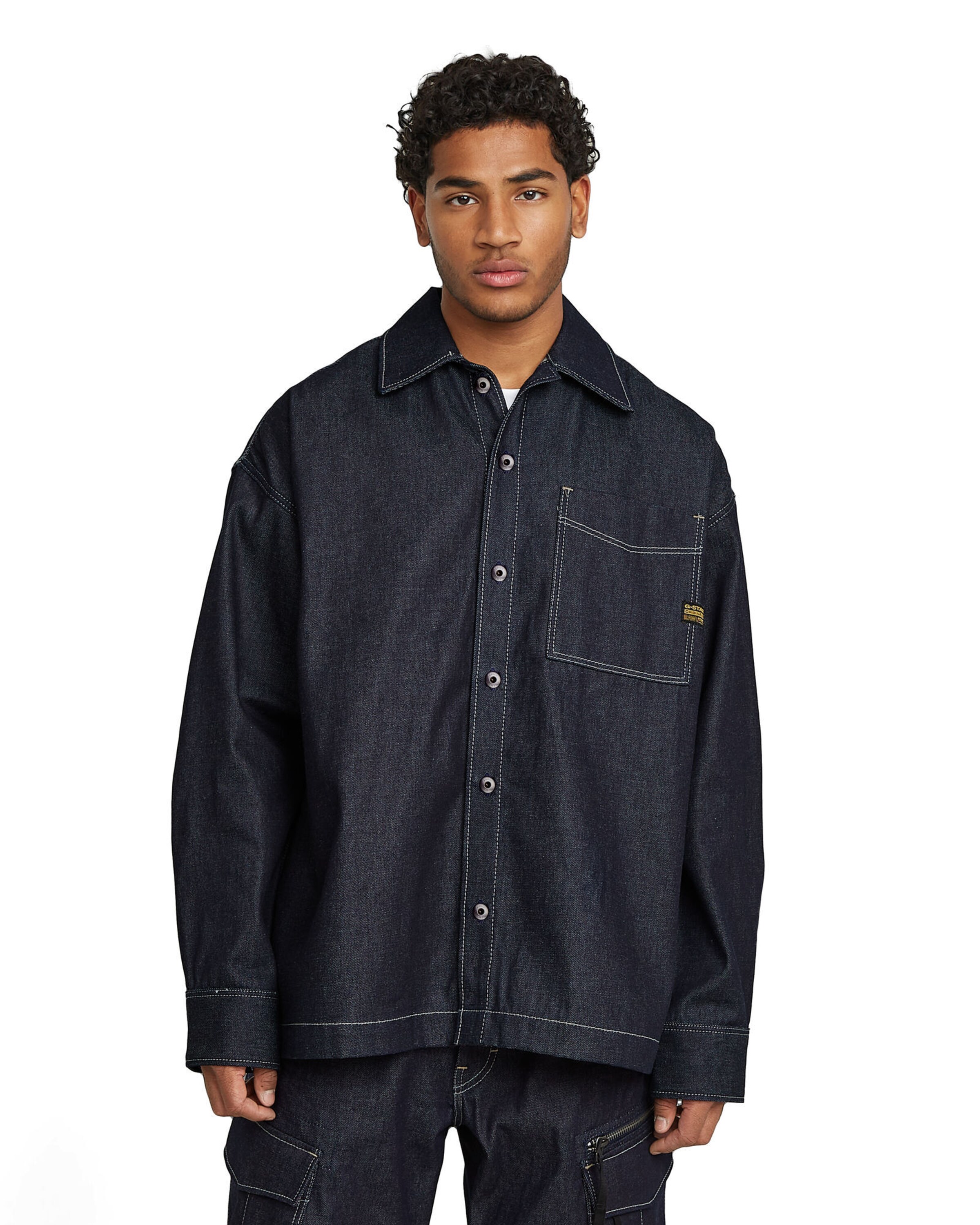 G-STAR Comfort fit Button Up Shirt 'Boxy' in Blue: front