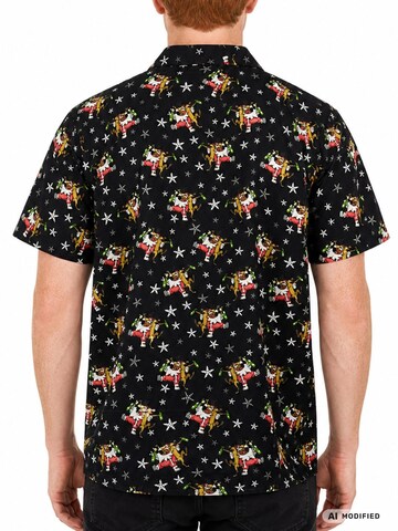Regular fit Camicia 'Christmas Drunk Santa' di King Kameha in nero