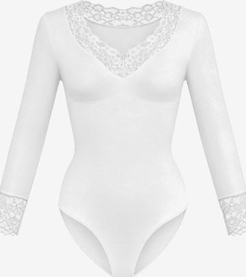 cfab - Body moldeador 'Clean Longsleeve V-Neck with Lace Sculpting Bodysuit with Slip' en blanco: frente