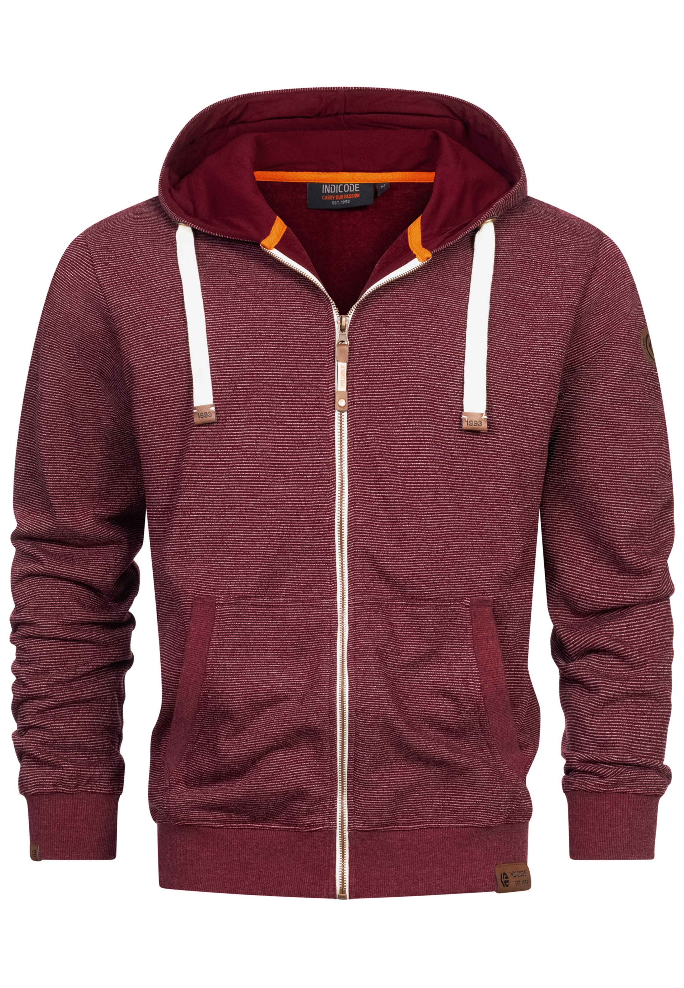 INDICODE JEANS Zip-Up Hoodie ' Baustian ' in Red: front