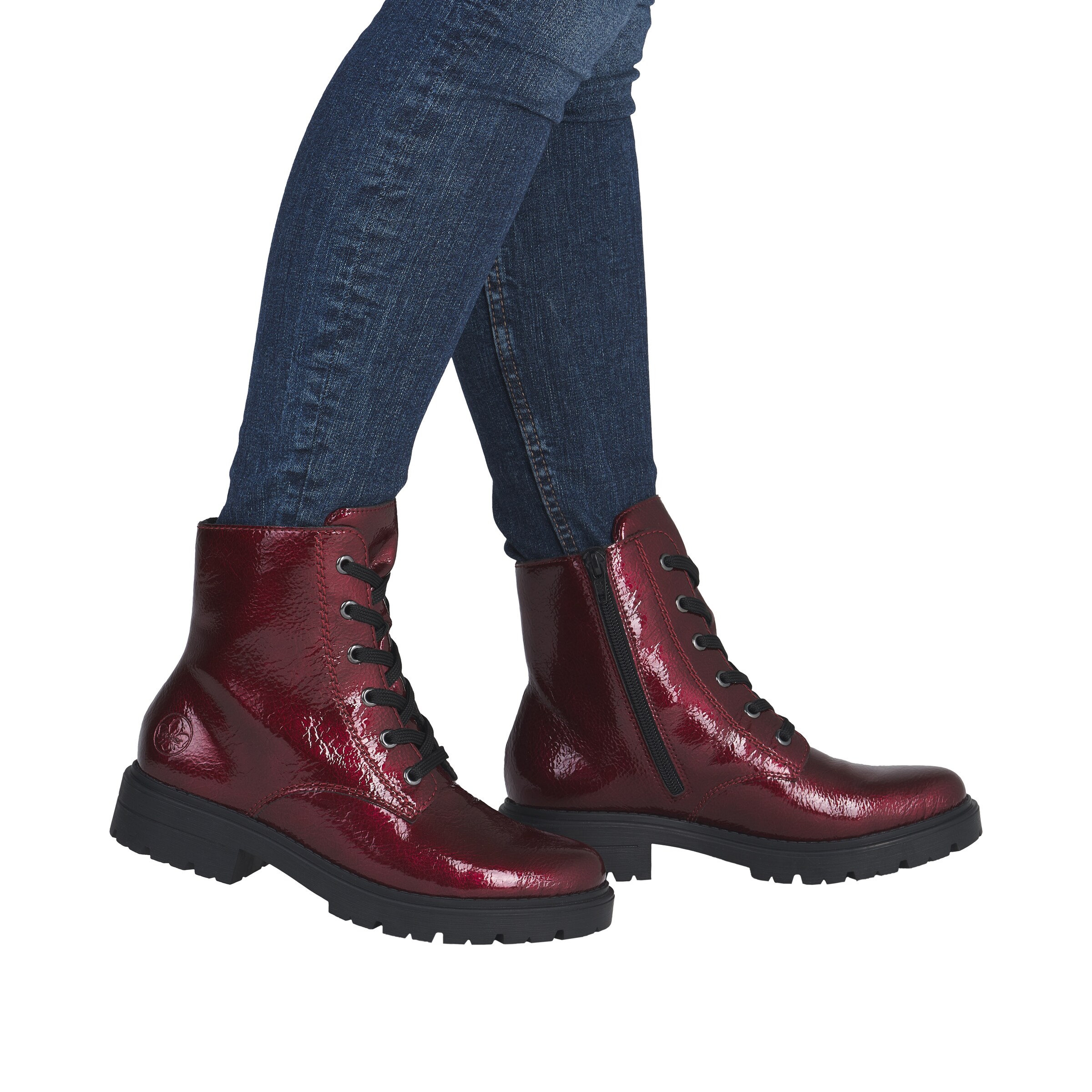 Rieker Lace-Up Ankle Boots in Red