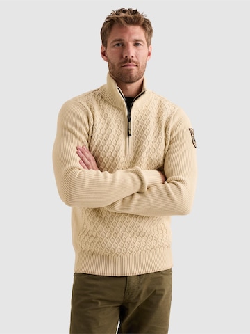 PME Legend - Jersey 'Pullover with half-zip and mixed textures' en beige: frente
