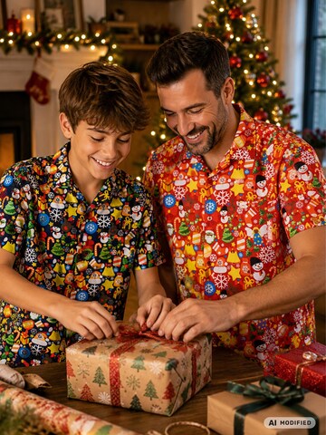 King Kameha Regular fit Button up shirt 'Christmas Allover' in Mixed colours