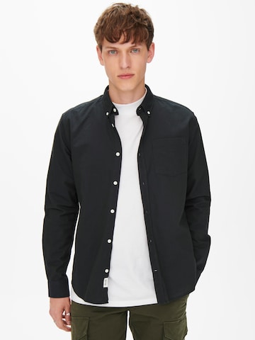 Only & Sons Regular fit Button Up Shirt 'Neil' in Black: front