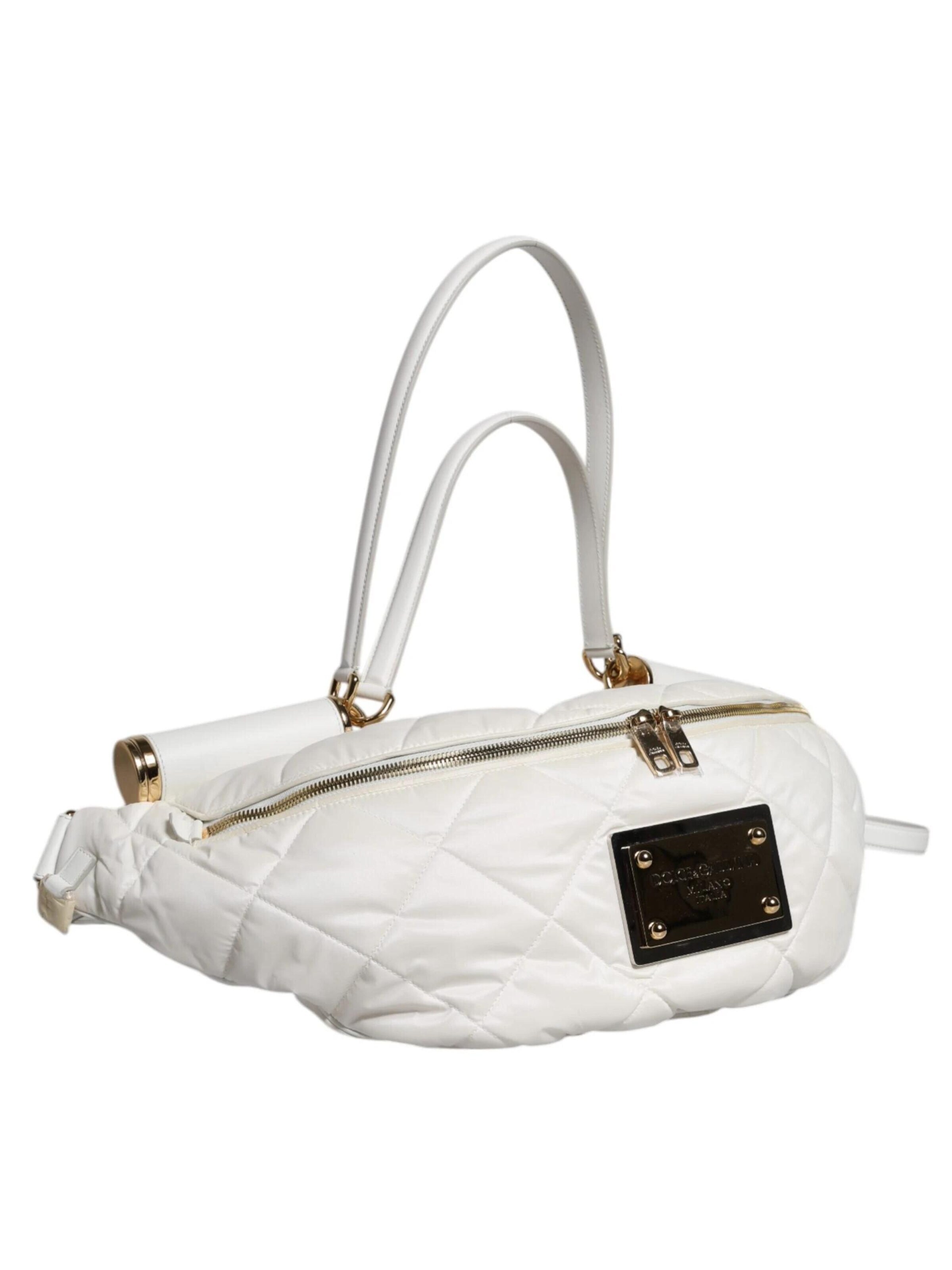 Runerstrand - Riñonera 'Dolce & Gabbana White Quilted Logo Plaque Belt Bag' en blanco